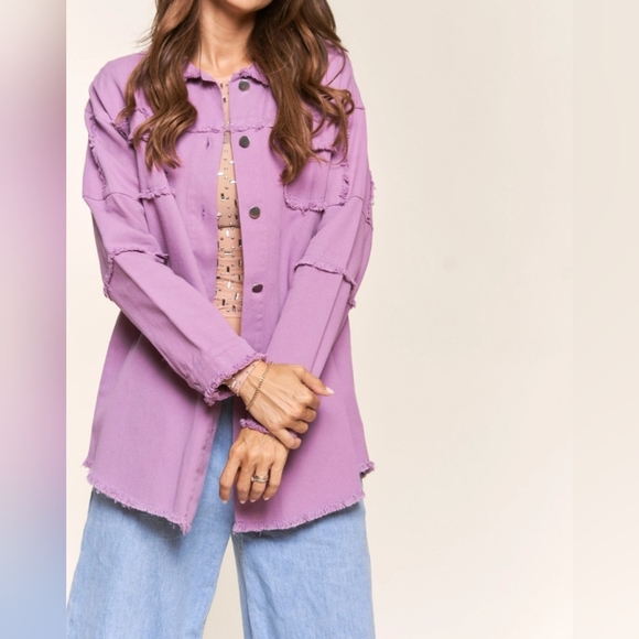 #22884 🚨 SALE 🛑S  OVERSIZED LAVENDER ROCK & ROLL DENIM SHIRT JACKET - Picture 10 of 16